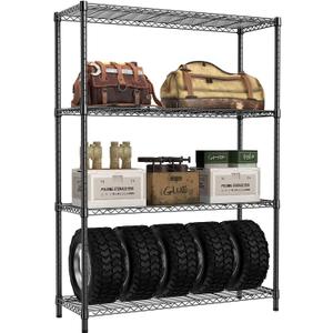 IZEUK 1400 LBS Garage Black Shelving Wide Storage Shelves 4 Tier Adjustable Heavy Duty Metal Wire Rack Standing Shelf Unit for Kitchen Office College Dorm Garage Warehouse 15.8" x 45.8"x 59.4"
