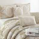 Stratford Park 7 Piece Gold Comforter Set, Elegant Floral Queen Size Bedding, Jacquard with Matching Solid Microfiber Piece Work, All Season Bedding Sets, Matching Bedskirt, Pillow Shams