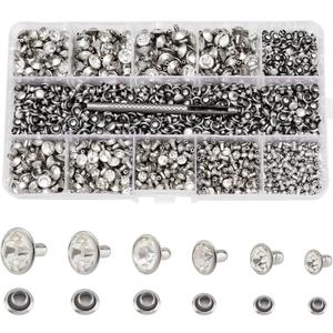 RUBYCA 600 Sets Czech White Clear Crystal Rhinestone Rapid Rivets Silver Color Metal Studs DIY LeatherCraft Kit for Clothing, Wedding, Art and Crafts with a Leather Hole Punch Tool (Mixed Sizes)