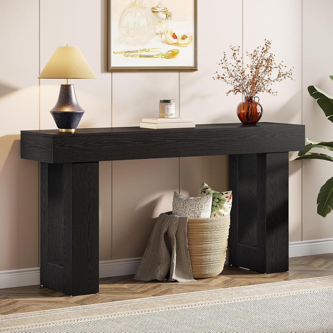 Tribesigns 63-Inch Long Console Table, Wooden Rectangular Sofa Table Behind The Couch, Farmhouse Entryway Table for Entrance, Hallway, Living Room (Black)
