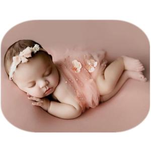 Coberllus Newborn Photography Props Boys Girls Wrap Blanket Baby Photo Shoot Floral Pearl Decorative Mesh Rug Layer Basket Filler (Pink)