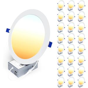 Ensenior 24 Pack 8 Inch LED Recessed Ceiling Light, Dimmable, 2700K-5000K 5CCT, 1600LM 18W 120V, High Brightness Dimmable Canless Wafer Downlight - ETL&FCC&IC