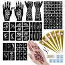 95 PCS Temporary Tattoos Stencils Kit,Temporary Tattoos Kit - 6 Pcs 3 Color(black*1,brown*4 & Red*1) Ink with 6 removal wipes,10 disposable cotton swabs DIY Body Art Painting for Women Men Adults