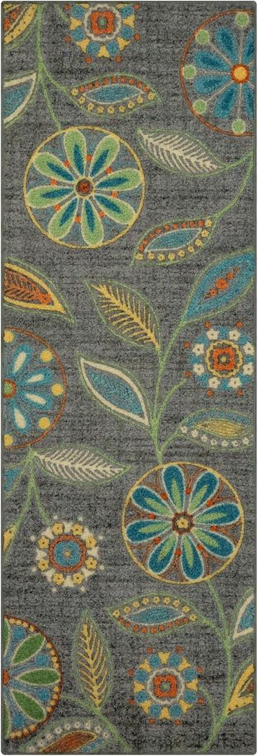 Maples Rugs Reggie Floral Runner Rug Non Slip Hallway Entry Carpet [Made in USA], Multi, 2 x 6 (Dark Grey)