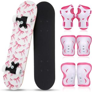 Honoson 7 Pcs Skateboard for Toddlers Beginners Knee Elbow Pads Wrist Guards Gear Set, Age 6-10 Kids 24 x 6"