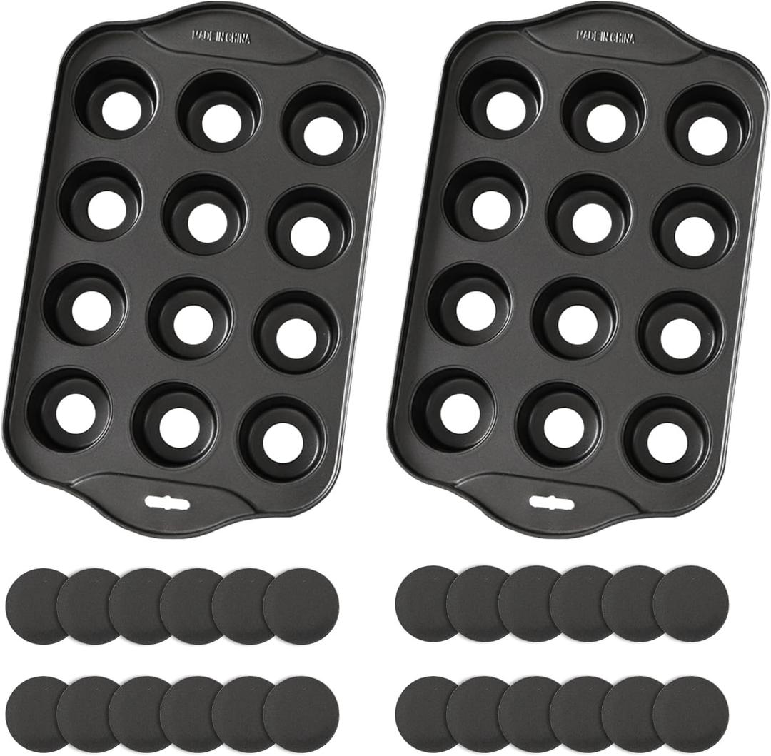 2 Pack 12 Cavity Mini Cheesecake Pan, Mini Muffin Baking Pan, Mini Cupcake Pan with Removable Bottom, Round