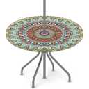 Coloful Boho Round Outdoor Tablecloths with Umbrella Hole Mandala Circle Fitted Table Cloth with Elastic Zippered Tablecloth 45"-56" Waterproof Umbrella Table Cloth Round Elastic Table Cover for Patio