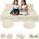 MeMoreCool Modular Kids Play Couch  8-Piece Beige Foam Sofa and Fort Set Soft Washable Cushions | Creative Toddler Furniture | Indoor Climber & Playroom Gift (Warm Ivory)