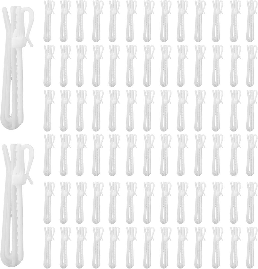 80pcs Plastic Curtain Hooks, Adjustable Pinch Pleat Hooks, Ratchet System Pinch Pleat Curtain Hooks Pinchs Pleated Curtains Drapery Pin Hook for Window/Door/Shower Curtains(Color:White)