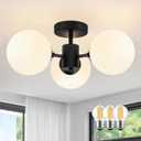 Mid Century Modern Black Semi Flush Mount Ceiling Lights 3-Light Frosted Globe Glass Black Chandelier Modern Light Fixtures Ceiling Light Fixture for Bedroom Living Room Entryway (Bulb Incl.)