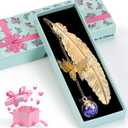 4 x Bookmark Christmas Stocking Stuffers for Women: Teacher Gifts for Readers Book Lovers Metal Feather Bookmarks for Teens Coworker, Butterfly Book Mark Unique Birthday Reading Gift for Mom Friend Sister (Gold Feather - Cobalt Blue Crystal With White Flower)