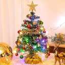 XmasExp 20in Mini Christmas Tree Artificial Small Christmas Tree with Lights, Star Treetop, Ornaments Balls, Bells and Pine Cones DIY Xmas Decorations Green