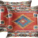 Britimes Throw Pillow Covers, Aztec Kilim Home Art Decor, 18 x 18 Inches Set of 2 Cushion Couch Sofa Cases, Abstract Oil Painting Pillowcases for Bedroom, Living Room, Geometric Tribal Decorative (Ethnic Tribal 5)