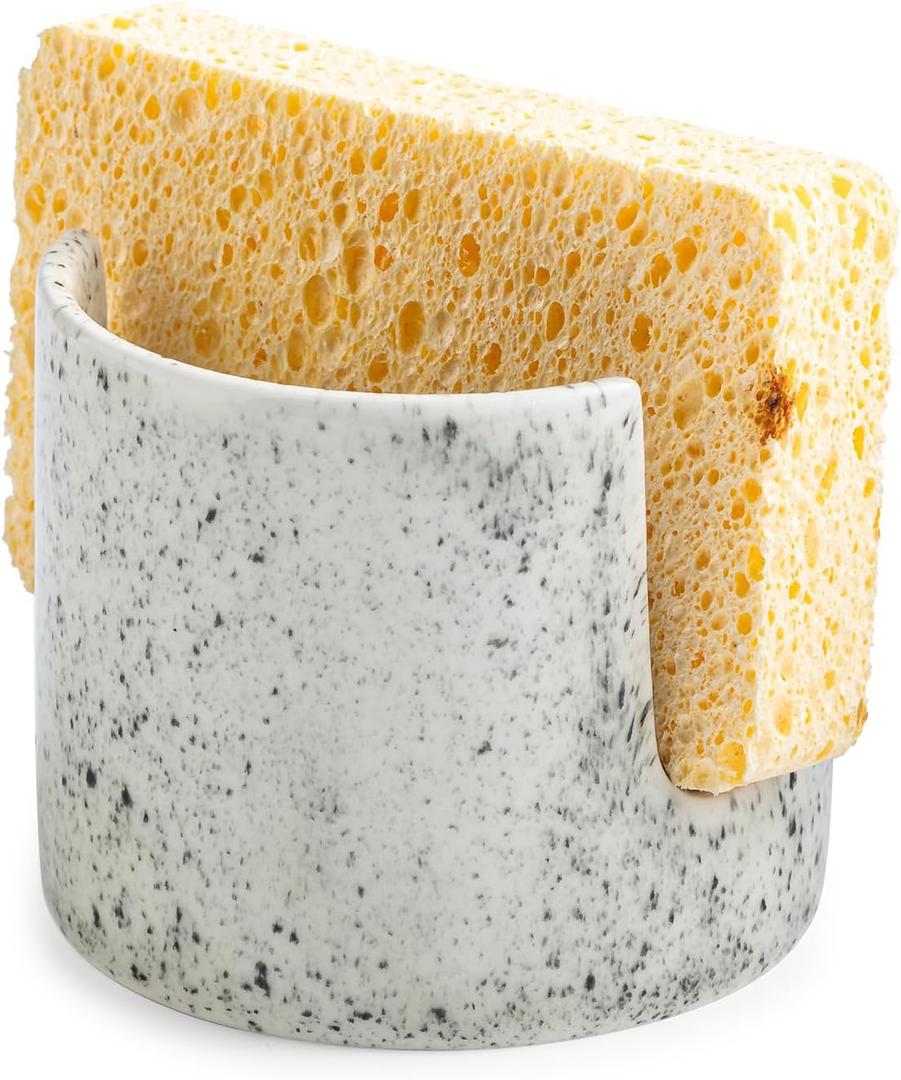 Kitchen Sink Sponge Holder, Dish Sponge Rack Ceramic Brush Holder Farmhouse Kitchen Dish Rack for Brush, Scrubbers, Bathroom, Sink, Speckled Glaze (Cylindrical)