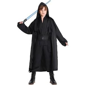 Jedi Costume Kids Obi Wan Kenobi Cosplay Tunic Robe Lightsaber Anakin Skywalker Halloween Costume with Light Sword 3-5 Toddler