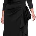Xscape Women’s Techno Scuba V-Neck Three Quarter Sleeve Floor Length Dress (Plus), Black, 16W