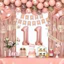 11th Birthday Decorations for Girls, Happy 11 Birthday Decorations for Her, Rose Gold Birthday Party Supplies with Banner, Number Balloons, Fringe Curtains, Hanging Swirls, Foil Balloons
