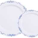 DaYammi 60PCS Blue and White Plastic Plates Blue Rim White Disposable Plates Blue White Party plates Include:30 Plastic Dinner Plate 30 Dessert plate and Wedding & Party Dining