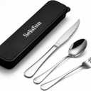 4-pieces Travel Set with Case Portable Silverware Utensils Set for work, Stainless Steel Reusable Flatware Set Cutlery Set for Camping Picnic Hiking Office (6.7inch, Silver)