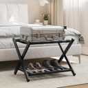 Smart FENDEE Fully Assembled Black Luggage Rack, Suitcase Stand with Shoe Shelf, Folding Wooden Luggage Stand for Guest Room, Bedroom, Hotel (1 Pack)