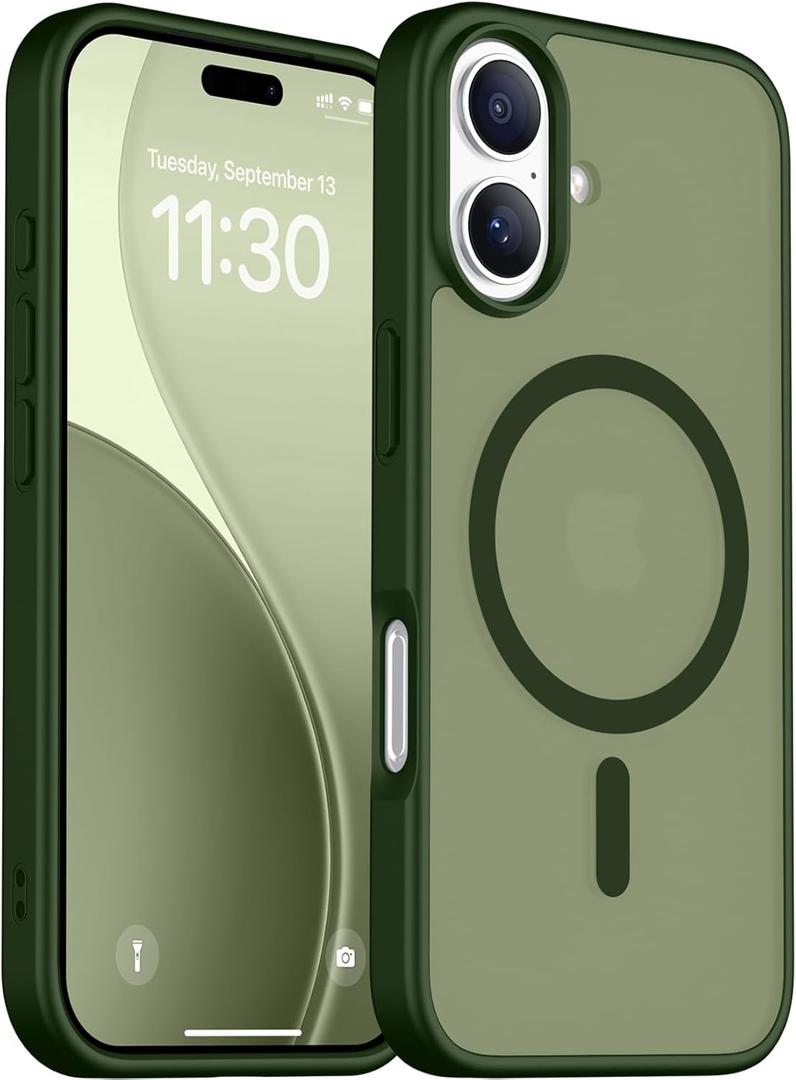 Red2Fire Magnetic for iPhone 17 Case, (Compatible with MagSafe) (Military Grade Drop Protection) Translucent Matte Shockproof Phone Case for iPhone 17 6.3"-Green