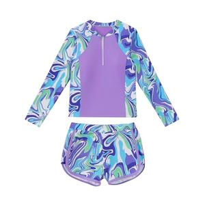 Girls Bathing Suits Size 11-12 Teen Swimsuits Purple Zipper Long Sleeve Beach Swimwear 2 Piece Tankini Swim Suit Set