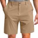 Pinkbomb Men's Golf Shorts with 6 Pockets Stretch Quick Dry Hiking Work Dress Shorts for Men (XX-Large, Dark Khaki)