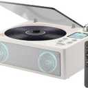 CD Player Portable, Desktop CD Players for Home with Cable and Adapter, Dual Speakers, Support Opt/USB/TF Card/AUX/FM with Remote Control, LCD Display, 3.5mm Headphone Jack, White