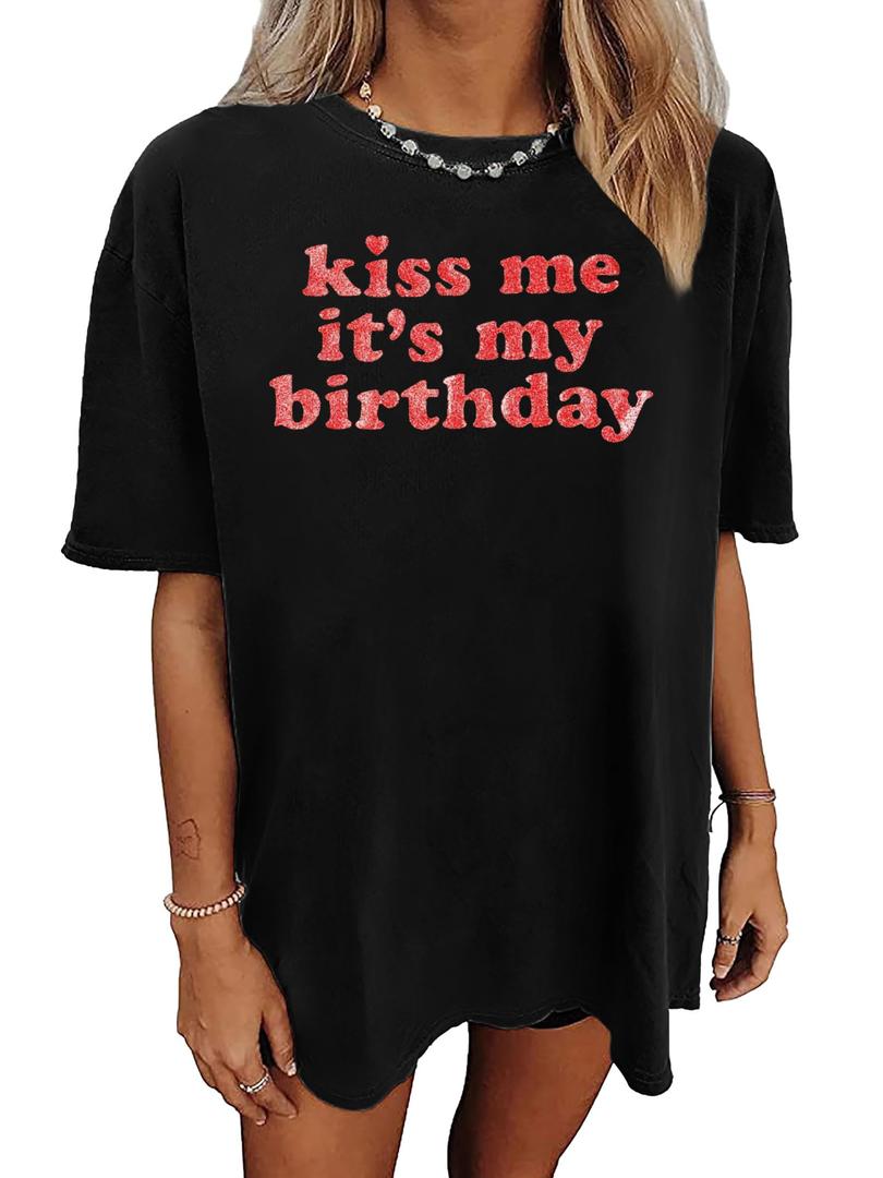 Happy Birthday Shirts for Women It's My Birth-Day Sequin Shirt Birthdays Girl T-Shirt Oversized Summer T Shirts (Black1,Small)