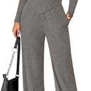 PRETTYGARDEN Fall Two Piece Sets For Women 2026 Off Shoulder Tops Long Pants Knit Matching Lounge Set Airport Travel Outfits(Grey,Large) (Gray, M)