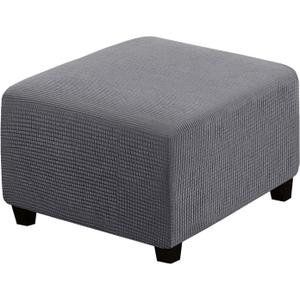 H.VERSAILTEX Square Ottoman Covers Ottoman Slipcovers Folding Storage Stool Furniture Protector Form Fit with Elastic Bottom, Stretch High Spandex Small Checks Jacquard Fabric(Large,Grey)