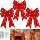 3 Pack 24'' x 14'' Prelit Red Christmas Bows with 20 LED Lights & Remote Timer, 8 Modes Battery Operated Large Velvet Outdoor Christmas Bows for Wreaths, Garlands, Tree Topper, Fireplace Decor