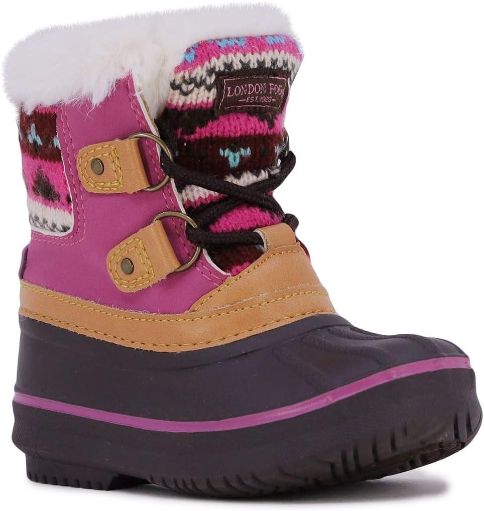 LONDON FOG Girls Toddler Tottenham Cold Weather Snow Boot (Brown/Fuchsia)