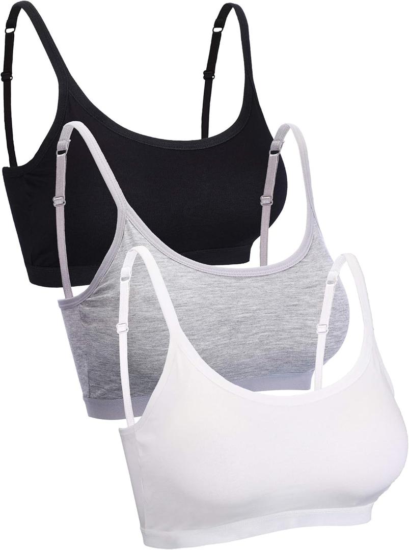 Blulu Mini Camisole Bra Wireless Padded Bra with Adjustable Straps for Women Girls (Large, Black White Grey)