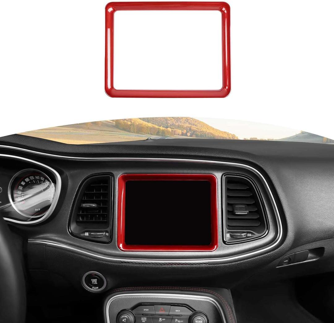 RT-TCZ for Challenger Dashboard Radio Cover Display Screen Trim Frame Red for Dodge Challenger 2015 up Red Interior Accessories