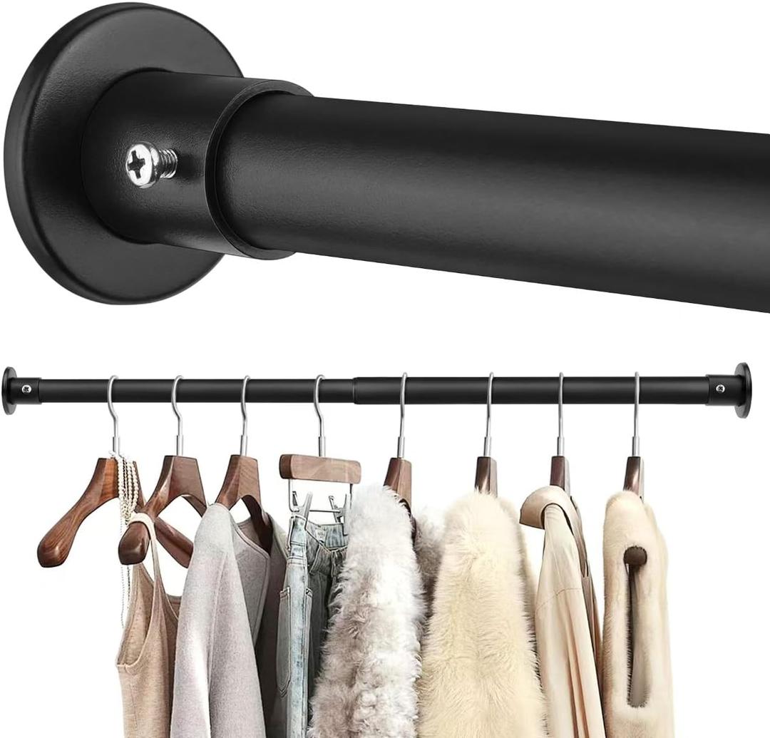 Closet Rods For Hanging Clothes, 17-28 Inch Adjustable Closet Rod, Stainless Steel Heavy Duty Closet Hanging Rod-Black