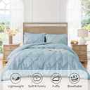 UNIKOME King Size Comforter Set Light Blue - Ultra Soft Boho Pintuck Down Alternative Bedding Set for All Seasons, 3 Pieces Lightweight Warm Pinch Pleat Bed Set with Comforter, 2 Pillowcases