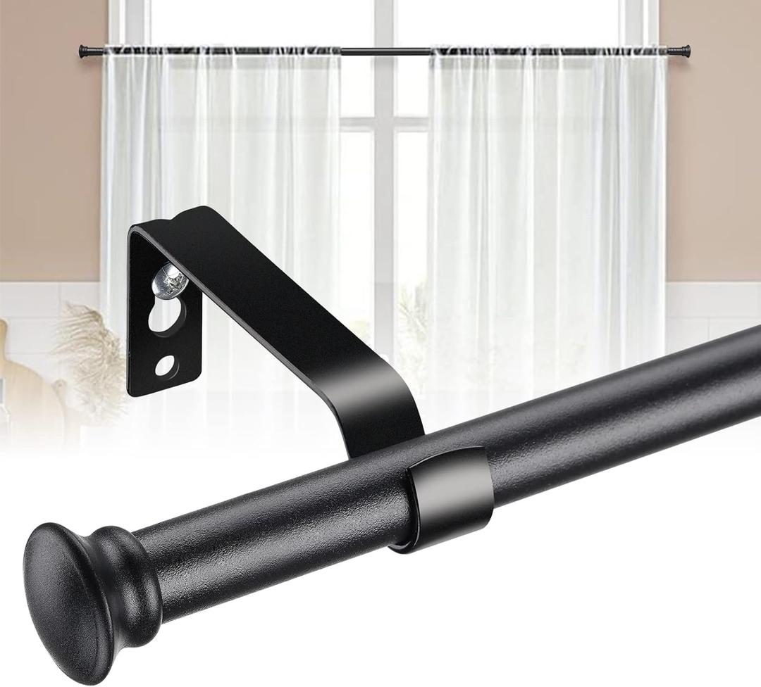 Curtain Rods for Windows 28 to 50 Inch - 5/8 Heavy Duty Curtain Rod Set - Decorative Cafe Drapery Rods with Brackets for Kitchen,Bathroom,Sliding Door - Matte Black