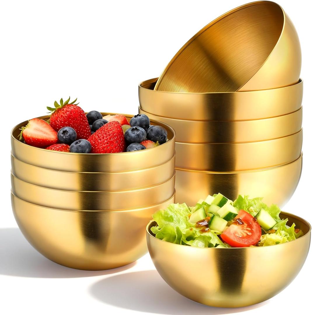 SHENLIU 10 Pcs 5.9 Inch Gold Mixing Bowls, Metal Stainless Steel Mixing Bowls Decorative for Salad Dessert Cereal Fruit Snack Soup Party Serving Cooking Baking Prepping