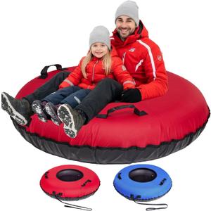 ZEALFEEL Snow Tube, 2 Person 48'' Snow Tubes with Commercial Grade Cover for Kids & Adults, Inflatable Heavy Duty Snow Sled Thickened Hard Bottom with Detachable Tow Strap, Sleds Winter Gifts for Boys