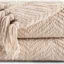 BATTILO HOME Beige Throw Blankets for Couch, Knitted Tan Throw Blanket for Twin Bed, Super Soft Warm Large Throws for Home Decor, 60" x 80"
