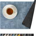 Romanstile Reversible Vinyl Placemats Set of 6, Faux Leather 100% Waterproof Oil-Proof Wipeable Place Mats, Heat Resistant Dual Sided Table Mats for Kitchen/Dining/Party (Grey Sky Blue, 12 x 17 Inch)