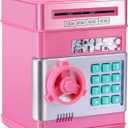GuDoQi Piggy Bank for Girls Electronic Coin Money Bank Toy for 3 4 5 6 7 8 9 10 Year Old Children, Mini ATM Cash Coin Saving Box for Birthday Gifts Kids Age 3-10, Pink