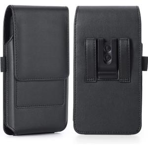 BECPLT Leather Holster Belt Case for iPhone 16 Pro/15/14/13/12/11 Pro & Galaxy S25/S24/S23/S22/S21/S20 - Slim Hard Case with Clip/Loops - Black