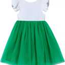 Girls Casual Tulle Tutu Dress Baby Toddler Ruffle Sleeves Bow Princess Party Dresses (3T, Green Clover)