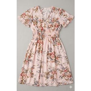 Dress for Women Floral Pink V-Shaped Size 1XL