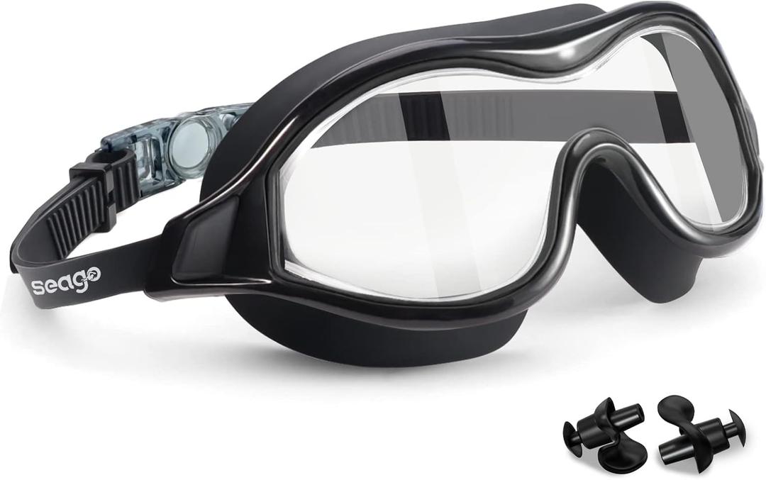 Swim Goggles No Leaking Anti-Fog Pool Goggles Swimming Goggles for Adult Men Women Youth, UV Protection 180° Clear Vision (Black, M)
