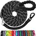 Long Dog Leash 10 FT: Heavy Duty Rope Leashes for Dogs Training with Swivel Lockable Hook Reflective Threads Bungee and Padded Handle - Dog Lead for Large Small Medium Dogs Outside Walking Hiking (Black)