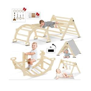 8 in 1 Pikler Triangle Set, Foldable Baby Climbing Wooden Toys with Detachable Seesaw, Arch&Ramp&Ladder, Montessori Climbing Set, Toddler Climbing Toys Indoor Climbing Gym, All Natural Wood