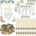 Patelai 321 Pcs Baby Shower Games Supplies, 5 Sets (50 Cards Each) Activities Cards with 20 Pencils 1 Don't Say Baby Sign 50 Clothespin(Greenery)